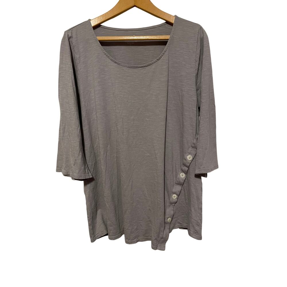 J.Jill Pure Jill Asymetric Button Tunic top 3/4 sleeves gray lightweight Size L